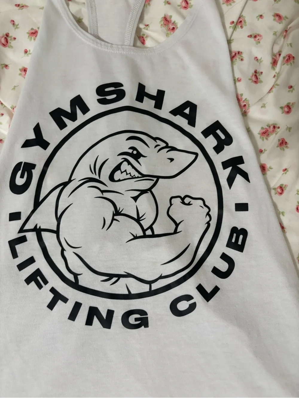 Gymshark White Racerback Tank with Black Lifting Club Logo